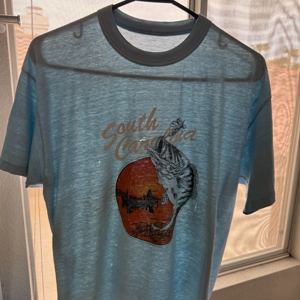 Vintage 80s Paper Thin T Shirt Mens Fits Medium Fishing South Carolina USA